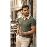 Arben Boutique Erkek Desenli Kısa Kollu Triko Tişört - %100 Pamuk Akrilik - Haki