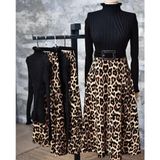 Arben Boutique Kadın Beli Lastikli Leopar Desenli Krep Kumaş Efsane Etek Kemersiz