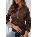 Arben Boutique Kadın Uzun Kollu Ribanalı Önden Fermuarlı Deri Ceket - L - XL - Kahve