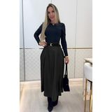 Arben Boutique Kadın Yüksek Belli Maxi Deri Kemersiz Etek - Siyah - L - XL