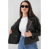 Arben Boutique Kemerli Siyah Suni Deri Ceket 0698 - 42