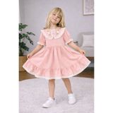ARBİ kids Kız çocuk bebe yaka çiçek detaylı terikoton kumaş iç astarlı elbise bayramlık