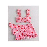 ARBİ kids Kız çocuk çilek desenli üç parça fırfırlı etekli mayo bikini takımı
