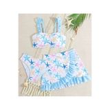ARBİ kids Kız çocuk deniz yıldızı desenli bebe mavisi şık fırfırlı etekli üç parça bikini takımı
