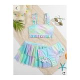 ARBİ kids Kız çocuk desenli etekli üç parça şık mayo bikini takımı