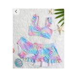 ARBİ kids Kız çocuk leopar desenli renkli şık üç parça etekli bikini takımı