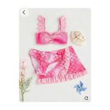 ARBİ kids Kız çocuk pembe dalgalı desenli şık etekli üç parça bikini takımı mayo