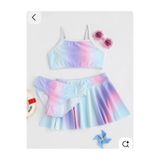ARBİ kids Kız çocuk renkli etekli üç parça şık bikini takımı mayo