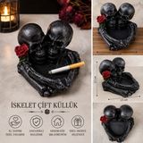 arbies beauty Dekoratif İskelet Çift Küllük – Gül Detaylı Taş Tozu El Yapımı Gothic Küllük