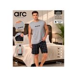 Arc Erkek Kolsuz Pijama Takımı – Gri Melanj Ekose Şortlu