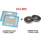 ARC-PART Esty 2240 B6 Siyah Davlumbaz Alüminyum Filtre 26,2X25,3 cm - (2 Adet) + Karbon Filtre - 2'li Set