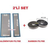 ARC-PART Luno 1390 W6 Beyaz Aspiratör Alüminyum Filtre Takımı ( 20,5X47,6 cm / 13X47,6 cm ) + Karbon Filtre - 2'li Set