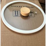 Arcak2 20 cm Bej Renkli Silikon Kenarlı Cam Kapak ve Ahşap Kulp