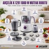 Arçelik 1000 W Güç, 1200 ml Blender Kapasitisiyle ,K1291 1000 W Mutfak Robotu - Beyaz