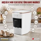 Arçelik 1100 ml Kapasiteli Su Tankından Otomatik Olarak Su Alımı Yaparak, Tek Tuşla Kahvenizi Hazırlayan Beyaz Telve Türk Kahve Makinesi