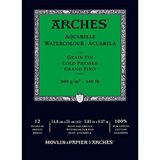 Arches 1795090 Sulu Boya Kağıdı, Blok (A5: 14,8 x 21 cm, Baş Yapıştırılmış 300 g/m² İnce Tanecik) 12 Yaprak Doğal Beyaz