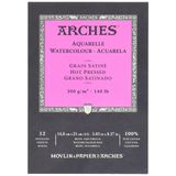 Arches 1795095 Blok Suluboya Kağıdı, 12 Yaprak, A5 14,8 x 21 cm Kafa Yapıştırılmış 300 g/m², Saten Kaplama, Doğal Beyaz