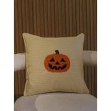 Arcosta Bal Kabağı Figürlü Punch Nakışlı Kırlent Kılıfı 45X45 cm - Çizgili Halloween Temalı Yastık Kılıfı - Çok Renkli - 45 x 45