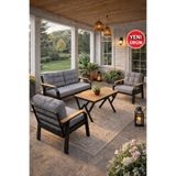 Ard & Garden Kavacık 2+1+1 Masalı Gri Bahçe Oturma Takımı Balkon, Teras, Veranda, Minderli Metal Koltuk Takımı
