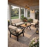 Ard & Garden Kavacık 2+1+1 Masalı Krem Bahçe Oturma Takımı Balkon, Teras, Veranda, Minderli Metal Koltuk Takımı