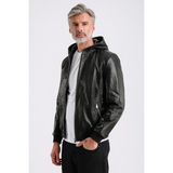 Arda Erkek Kapüşonlu Deri Mont - Siyah-128 - 2XL