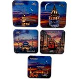 Arda Hediyelik Eşya Istanbul Temalı 5'li Metal Magnet Seti – 7x7 cm – Alacakaranlık Serisi