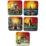 Arda Hediyelik Eşya Istanbul Temalı 5'li Metal Magnet Seti – 7x7 cm – Gün Batımı Serisi - Sun