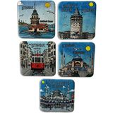 Arda Hediyelik Eşya Istanbul Temalı 5'li Metal Magnet Seti – 7x7 cm – Martılı Istanbul Serisi - Martılı İstanbul Serisi