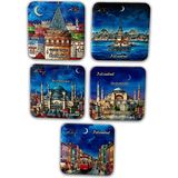 Arda Hediyelik Eşya Istanbul Temalı 5'li Metal Magnet Seti – 7x7 cm – Mavi Gece Serisi