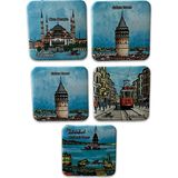 Arda Hediyelik Eşya Istanbul Temalı 5'li Metal Magnet Seti – 7x7 cm – Mavi Gökyüzü ve Bulutlar Serisi