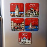 Arda Hediyelik Eşya Istanbul Temalı 5'li Metal Magnet Seti – 7x7 cm – Modern Kırmızı Şehir Serisi