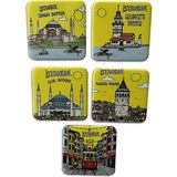 Arda Hediyelik Eşya Istanbul Temalı 5'li Metal Magnet Seti – 7x7 cm – Retro Illüstrasyon Serisi - Retro İllüstrasyon Serisi