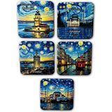 Arda Hediyelik Eşya Istanbul Temalı 5'li Metal Magnet Seti – 7x7 cm – Van Gogh Esintisi Serisi