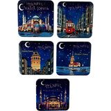Arda Hediyelik Eşya Istanbul Temalı 5'li Metal Magnet Seti – 7x7 cm – Yıldızlı Gece Serisi