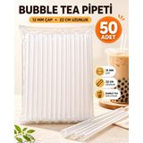Ardin Bubble Tea Pipeti 12 mm 22 cm Kalın Smoothie Frozen Boba Pipeti 50 Adet - Renk