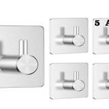 Ardini Kendinden Yapışkanlı Askılık - 5'li Paket, Ağır Hizmet, Duvar Kancaları, Su Geçirmez Paslanmaz Çelik Askılıklar Ceket, Havlu, Bornoz Askılık Duvara Montaj, Banyo Mutfak Garaj Ev Otel Ofis Dolabı ve Yatak Odası Askıları 3M Bantlı, KROM 01