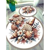 Ardizayn Deniz Kabukları - Kaymaz Taban Yuvarlak Banyo Halısı (100X100-60X60-40X60 CM 3'LÜ SET) - Renkli