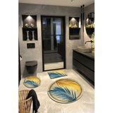 Ardizayn Hardal Mavi, Kaymaz Taban Yuvarlak Banyo Halısı (100X100-60X60-40X60 cm 3'lü Set)