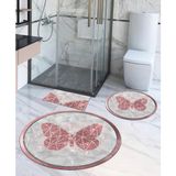 Ardizayn Kelebek - Kaymaz Taban Yuvarlak Banyo Halısı (100X100-60X60-40X60 CM 3'LÜ SET) - Çok Renkli - 100 x 100