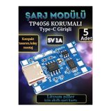 Arduino TP4056 Type-C Li-ion Pil Şarj Kartı (Koruma Devreli) – 5 Adet