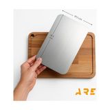 ARE Ahşap Paslanmaz Çelik Kesim ve Sunum Tahtası – Çift Taraflı, Dayanıklı, Hijyenik ve Şık Mutfak Sunum Panosu (31,5x22,5 cm Ahşap, 28.5x19.5 cm Çelik)