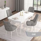 Are Serisi, 80X132 Açılabilir Mdf Beyaz Yemek Odası Takımı, 4 Sandalye Gold Halkalı - 80 x 132 cm - Gri