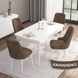 Are Serisi, 80X132 Açılabilir Mdf Beyaz Yemek Odası Takımı, 4 Sandalye Gold Halkalı - 80 x 132 cm - Kahverengi