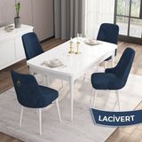 Are Serisi, 80X132 Açılabilir Mdf Beyaz Yemek Odası Takımı, 4 Sandalye Gold Halkalı - 80 x 132 cm - Lacivert