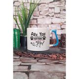 Are You Kitten Me Yazılı Komik Kedi Şakası Kedisever Hediyelik Kulplu Kupa Bardak - Mavi