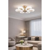 Arel 6'lı Plafonyer Gold Led Avize Kristal Görünüm Beyaz Işık Enerji Tasarruflu Oturma Odası Yemek Odası