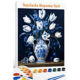 Aren Design Sayılarla Boyama Çerçeveli Hobi Seti Numaralı Tuval Fırça Boya Dahil ÇİNİ VAZO 40X50