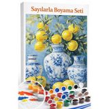 Aren Design Sayılarla Boyama Çerçeveli Hobi Seti Numaralı Tuval Fırça Boya Dahil Çinili Limon 40X50