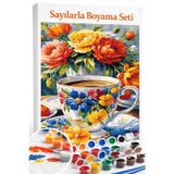 Aren Design Sayılarla Boyama Çerçeveli Hobi Seti Numaralı Tuval Fırça Boya Dahil Kasnak Fincan 40X50