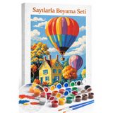 Aren Design Sayılarla Boyama Çerçeveli Hobi Seti Numaralı Tuval Fırça Boya Dahil Kasnakl Balon 40X50